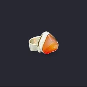 Freeform Orange Agate + Sterling Silver Ring (Size 7)